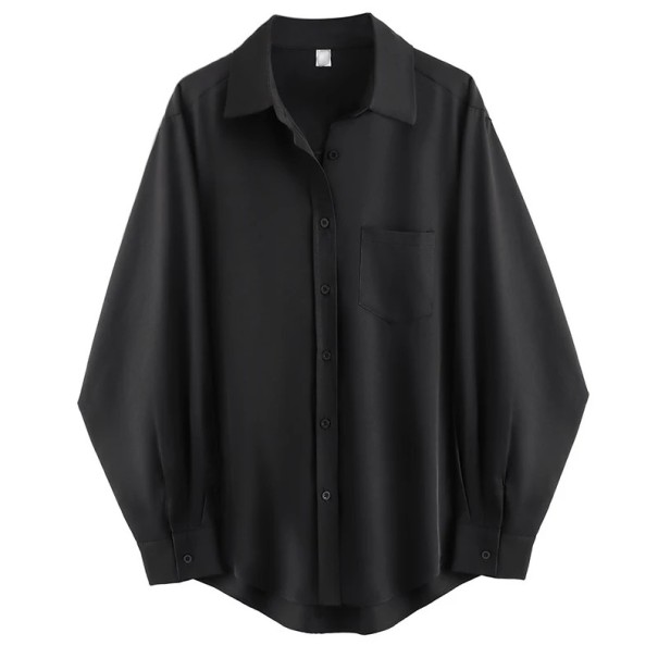 Elegant Oversized Women's Shirt with Long Sleeves Minimalist Loose Blouse for Everyday Outfit Comfortable Timeless Cut black XL