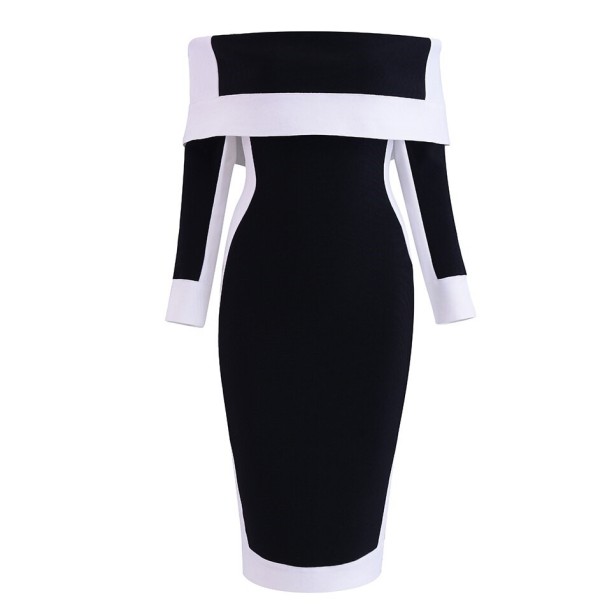 Elegant sort og hvid kjole A2776 L