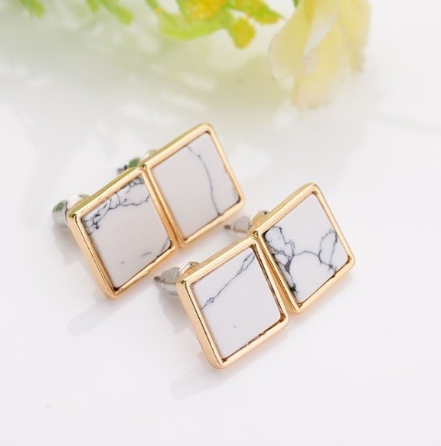 Elegant Square Earrings with Marble Stone 1