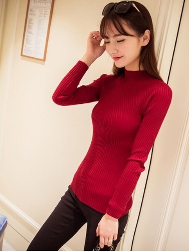 Elegant stickad turtleneck J3494 vinröd