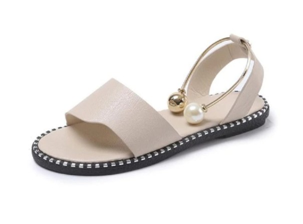 Elegant Women's Sandals with Pearls cream 37