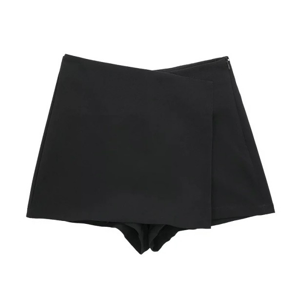 Eleganta asymmetriska damshorts med kjoleffekt Snygg kort kjol för vardagsbruk och fest Asymmetriskt modernt snitt svart XS