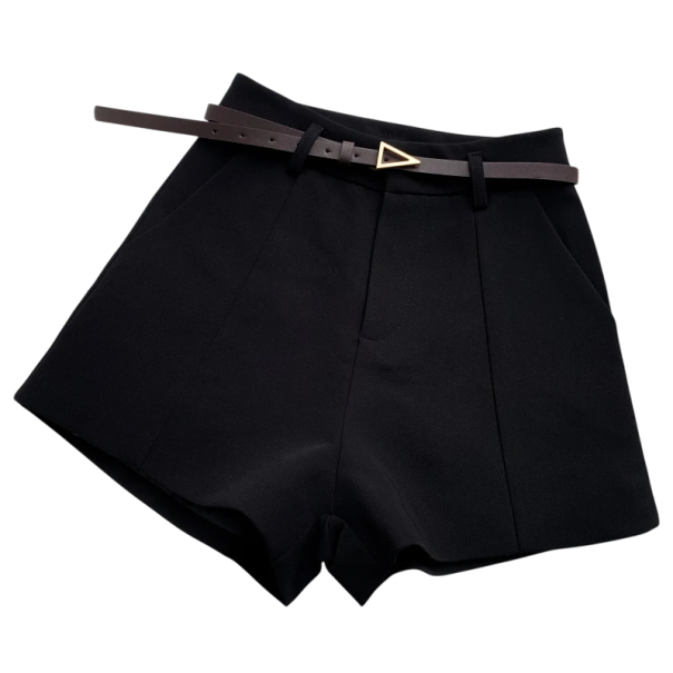 Eleganta damshorts med hög midja och skärp. A-linjeformade sommarshorts för kvinnor. Snygga shorts för både formellt och vardagligt bruk. svart S