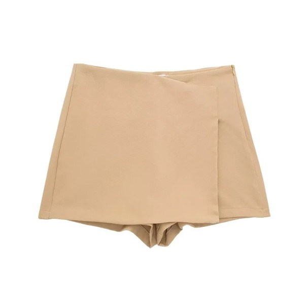 Elegante asymmetrische shorts voor dames met rokeffect Stijlvolle korte rok voor dagelijks gebruik en vrijetijdskleding Asymmetrische modieuze snit kaki XS