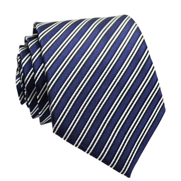 Elegante blaue Herrenkrawatte zum Anzug 146 x 8 cm Stilvolles Accessoire für gesellschaftliche Anlässe, Arbeit und Freizeit Dunkelblau gestreifte 1