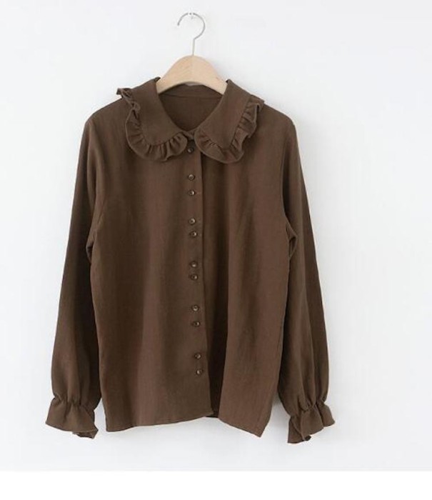 Elegante blouse met knoopjes donkerbruin L