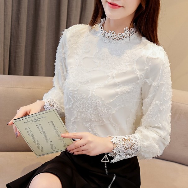 Elegante Bluse mit Spitze weiß S