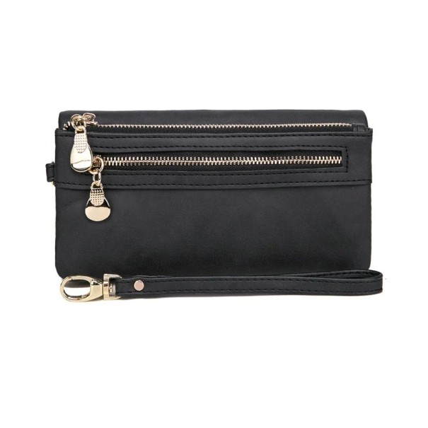 Elegante cartera de mujer de piel sintética de primera calidad de 18,5 x 3 x 9,5 cm, más de 12 compartimentos, bolsillos para monedas, correa extraíble, ventana para fotos. negro
