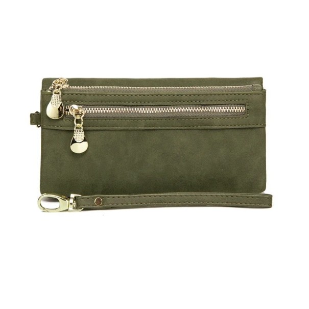 Elegante cartera de mujer de piel sintética de primera calidad de 18,5 x 3 x 9,5 cm, más de 12 compartimentos, bolsillos para monedas, correa extraíble, ventana para fotos. verde