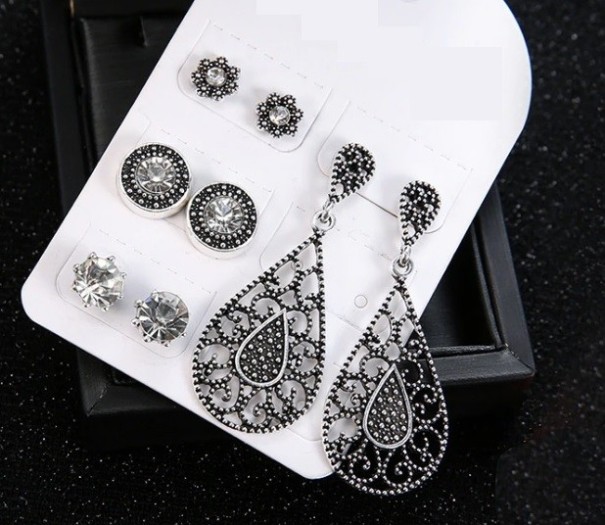 Elegante conjunto de pendientes de mujer 4 pares J663 2