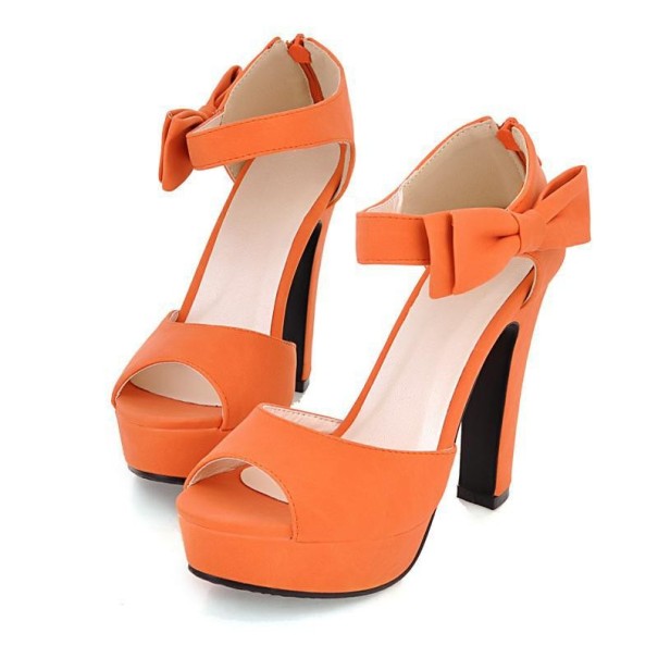 Elegante Damenpumps aus Wildleder mit Schleife orange 40