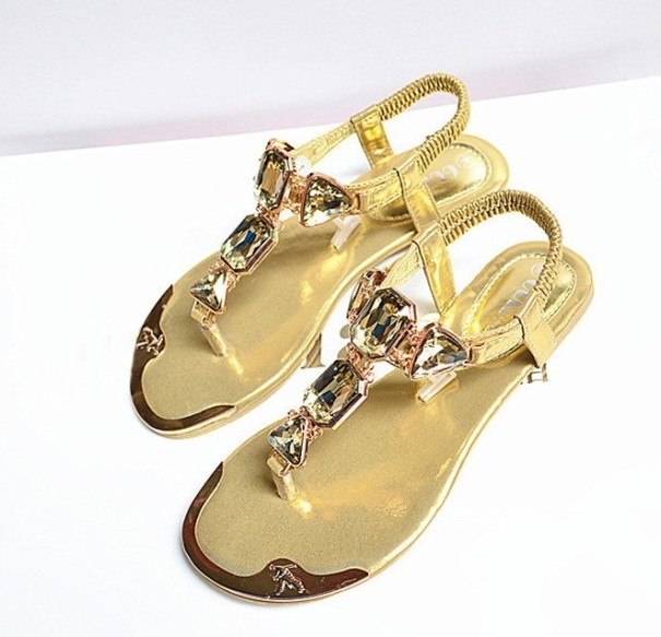 Elegante Damensandalen mit Strasssteinen golden 41