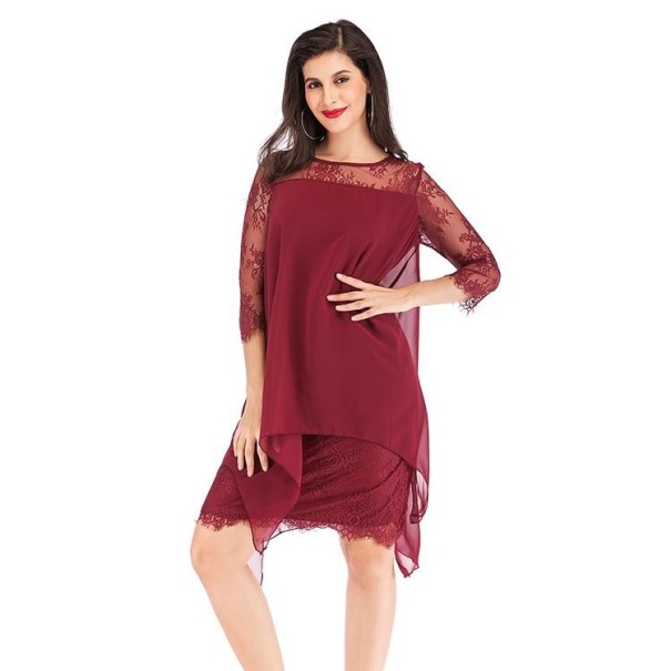 Elegante damesjurk met kant bordeaux XS