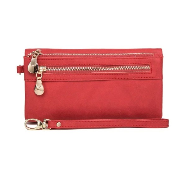 Elegante damesportemonnee van hoogwaardig imitatieleer 18,5 x 3 x 9,5 cm, meer dan 12 vakken, muntvakjes, afneembare riem, fotovenster rood