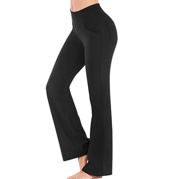 Elegante elastische Damen-Leggings mit hoher Taille Weite Beine Seitentasche Lange bequeme Hose für den Alltag schwarz L
