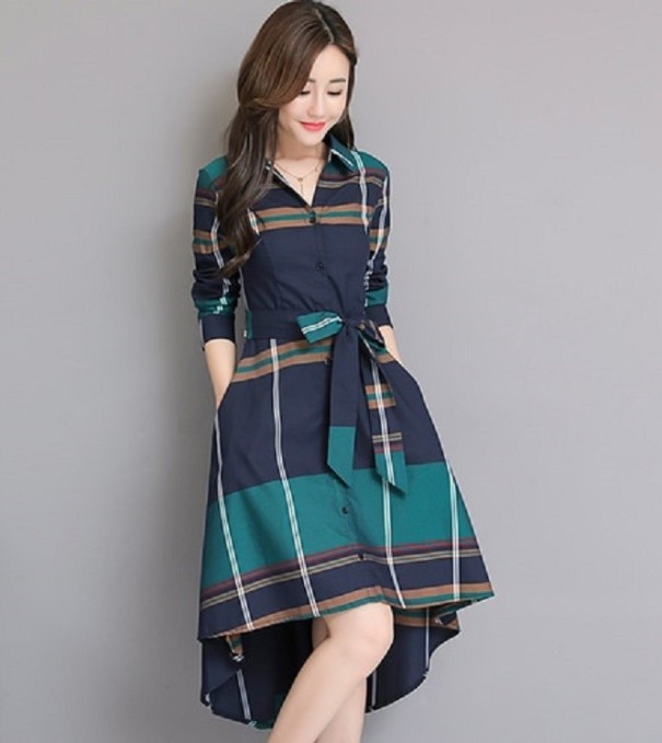 Elegante herfstjurk groen S