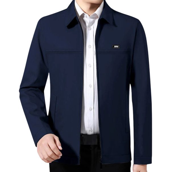 Elegante Herrenjacke mit Kragen Leichte Herbstjacke mit Reißverschluss Stylische Jacke für Arbeit und Stadt Einfarbige Jacke für formelle Anlässe blau L