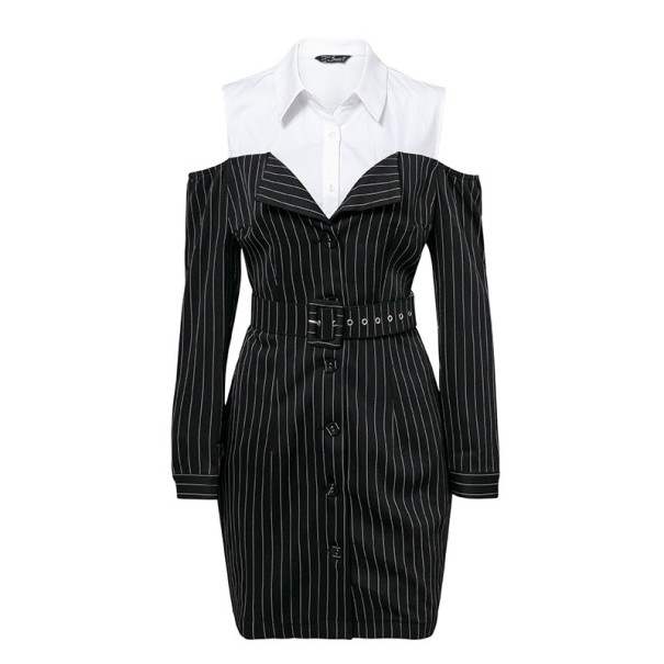 Elegante jurk met nep-shirt M