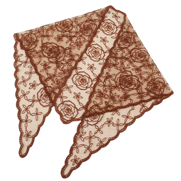 Elegante kanten sjaal 130 x 45 cm Driehoekige sjaal voor hoofd en hals Bloemen haarband Licht compact accessoire Vier seizoenen bruin