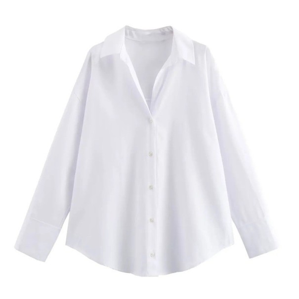 Elegante lunga camicia da donna con colletto e bottoni Lungo taglio con maniche lunghe Camicetta stilosa per lavoro e tempo libero bianco S