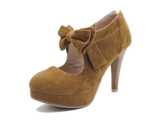 Elegante pumps i ruskind med sløjfe lysebrun 37