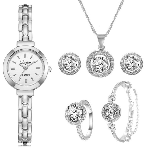 Elegante set di orologio e gioielli per donne Z367 bianco