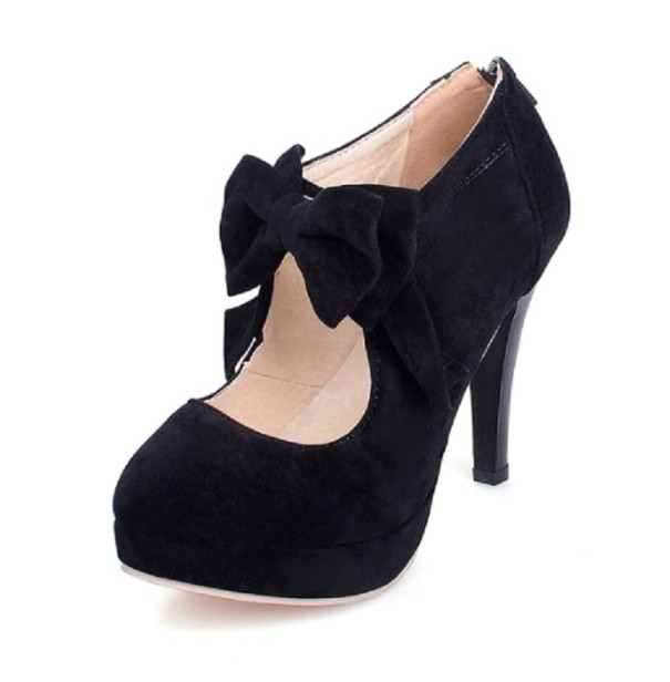 Elegante suède pumps met strik zwart 42