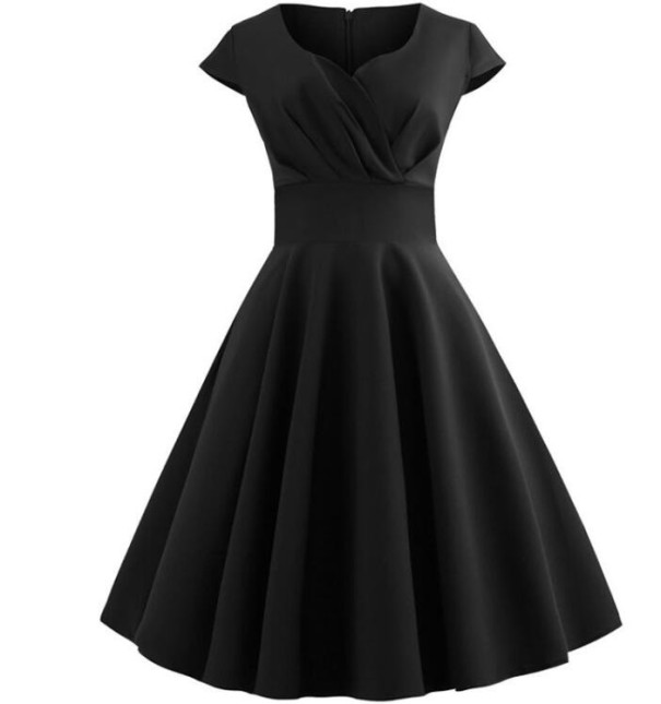 Elegantes Damen-Retro-Kleid schwarz XS