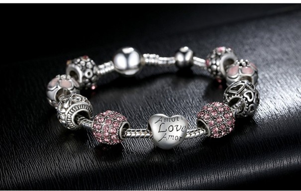 Elegantes Damenarmband mit Perlen J2513 rosa 21 cm