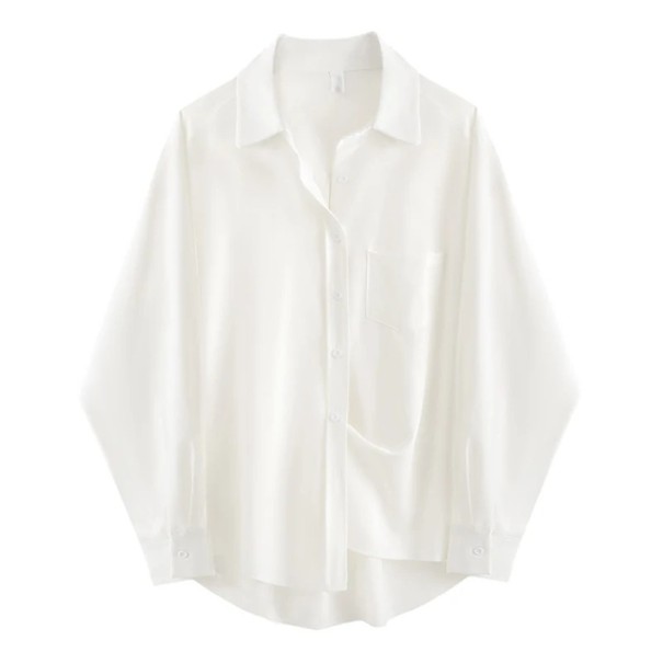 Elegantná oversized dámska košeľa s dlhým rukávom Minimalistická voľná blúzka pre každodenný outfit Pohodlný nadčasový strih biela S