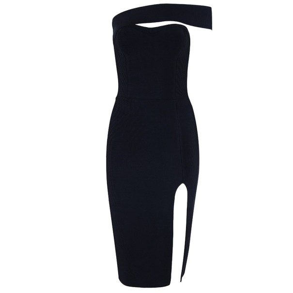 Elegantné šaty s jedným ramienkom čierna XS