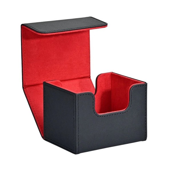 Elegantní černá krabička s barevným vnitřkem pro uložení karetních balíčků s magnetickým zavíráním a odolným vnějším materiálem červená