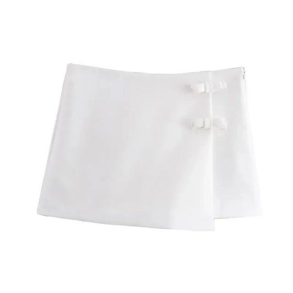 Elegantní dámská mini sukně s mašlí Upnutá krátká sukně s dekorem Elegantní kraťasová sukně do města Pracovní a večerní outfit bílá XS