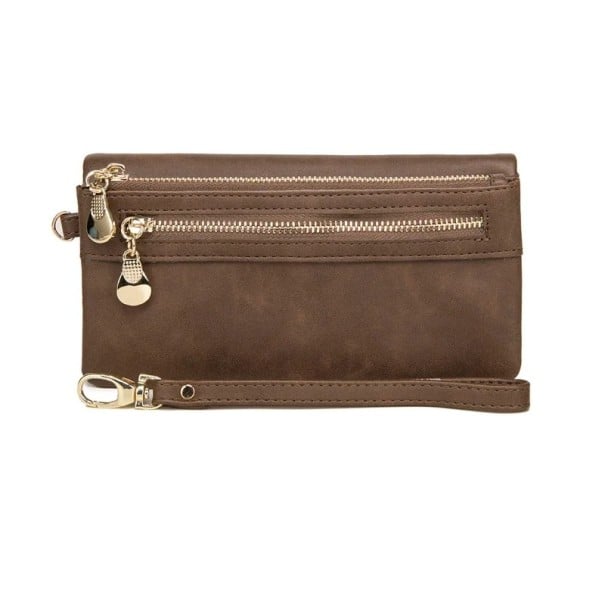 Elegantní dámská peněženka z prémiové umělé kůže 18,5x3x9,5 cm, více než 12 přihrádek, kapsy na mince, odnímatelný popruh, okénko na fotku hnědá