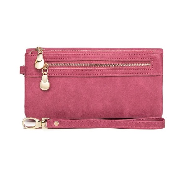 Elegantní dámská peněženka z prémiové umělé kůže 18,5x3x9,5 cm, více než 12 přihrádek, kapsy na mince, odnímatelný popruh, okénko na fotku růžová