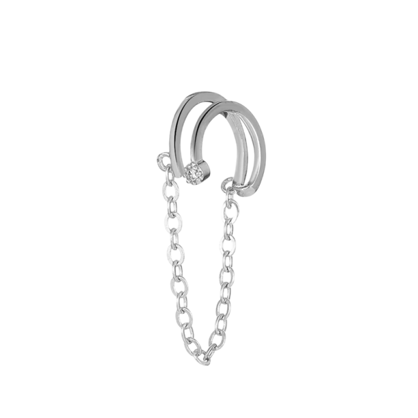 Elegantní dvojitá záušnice s řetízkem na chrupavku moderní punkový hip-hopový vzhled trendy šperky pro ženy denní nošení s klipsy stříbrná