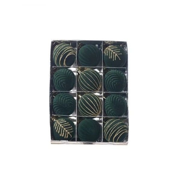 Elegantní kolekce 12 Vánočních koulí 6 cm s pěti různými vzory Ozdoby na stromeček Dekorace 6 x 6 x 7 cm pro sváteční výzdobu zelená