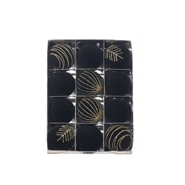 Elegantti kokoelma 12 joulupalloa 6 cm viidellä eri kuviolla Koristeet joulukuuseen Koristelu 6 x 6 x 7 cm juhlavalaistukseen musta