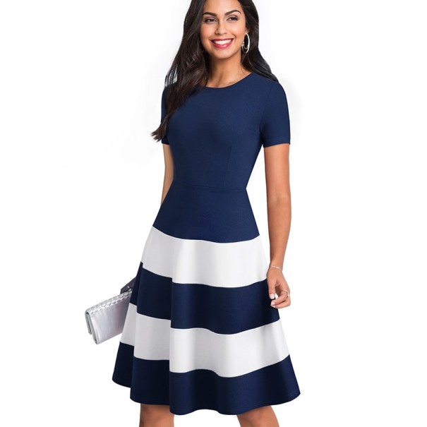 Elegantti raidallinen mekko tummansininen L