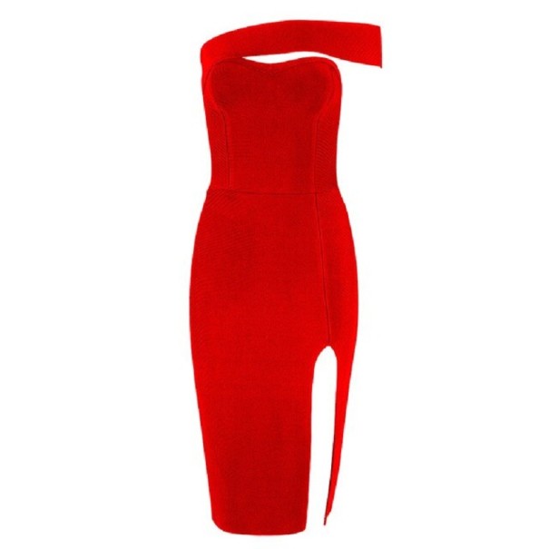 Elegantti yksiolkainen mekko punainen L