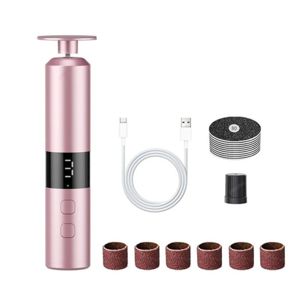 Elektrická bruska na paty a nehty 2 v 1 se 3 rychlostmi baterie 1800 mAh hliníková slitina růžová s LCD displejem a USB-C nabíjením 1