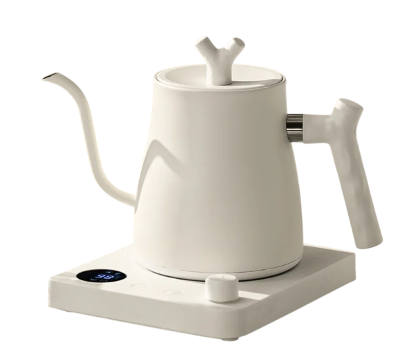 Elektrická konvice s husím krkem 1000 W 1000 ml nerezová ocel LED displej regulace teploty EU zástrčka pro kávu a čaj bílá