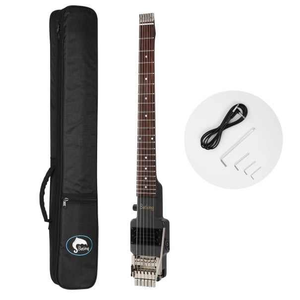 Elektrická kytara Batking bezhlavá cestovní 6 strun délka 73,8 cm javorové tělo Rosewood hmatník Double Locking tremolo s obalem pro cesty 2