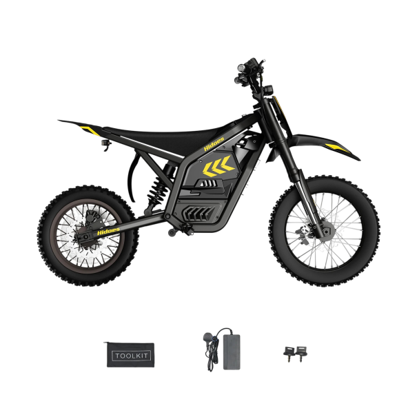 Elektrická motorka 3500 W Baterie 48 V 23 Ah Dojezd 50 km Tři režimy rychlosti Terénní kola 14 a 12 palců 150 x 98 x 72 cm Černo-žlutá 1