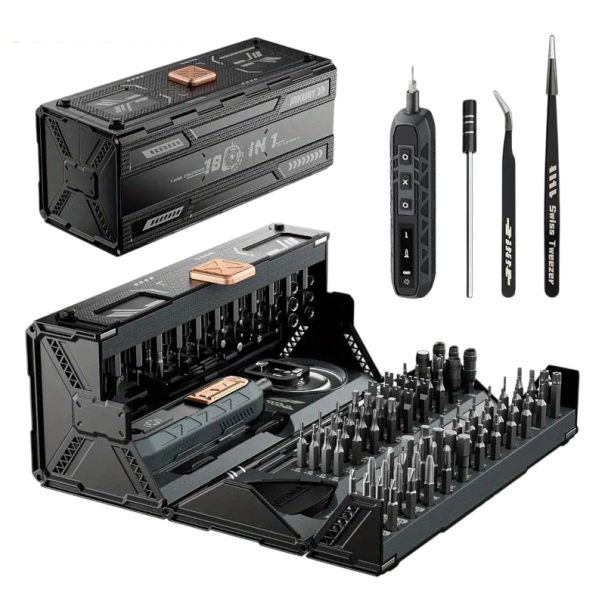 Elektrická sada magnetických šroubováků JAKEMY 180 v 1 s přesnými bity a nabíjecím šroubovákem pro opravy elektroniky černá