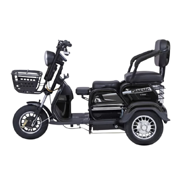 Elektrická tříkolka pro dospělé a seniory až pro 3 osoby motor 1000 W baterie 60 V 20 Ah dojezd 35-45 km rozměr 151 x 66 x 102 cm černá