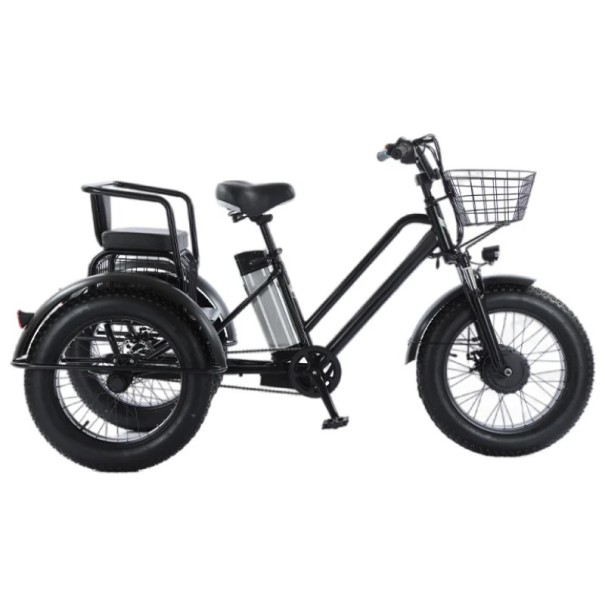 Elektrická tříkolka se zadním sedátkem Motor 500 W Rychlost 20 km/h Dojezd 35 km Baterie 48 V 12 Ah Rozměry 190 x 90 x 110 cm Černá Do města 1