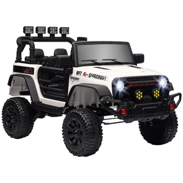 Elektrické auto pre deti od 3 rokov terénny jeep 4x4, 12V s diaľkovým ovládaním, LED rampa, klaksón, hudba, 100x63x65 cm, PP plast a oceľ biela