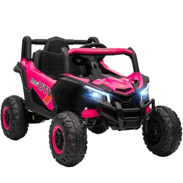 Elektrické auto pre deti UTV buggy so 2 motormi, 12V batériou, 2,4G diaľkovým ovládaním, LED svetlami, terénnymi pneumatikami, 96x61x56 cm ružová