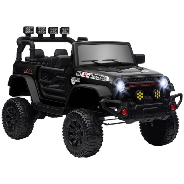 Elektrické auto pro děti od 3 let terénní jeep 4x4, 12V s dálkovým ovládáním, LED rampa, klakson, hudba, 100x63x65 cm, PP plast a ocel černá